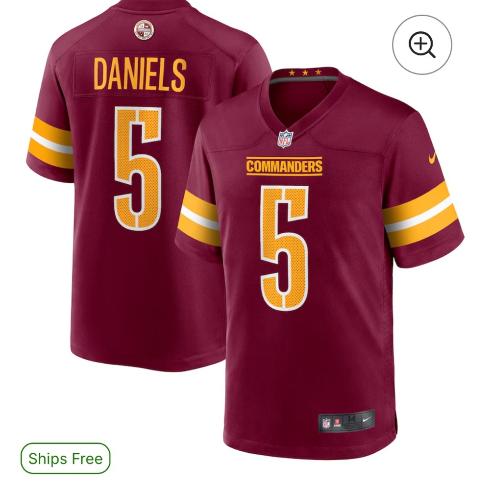 NFL Burgundy and Gold Jersey - Washington Commanders #5 Jayden Daniels